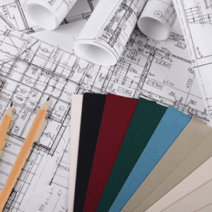 House blueprints with a color palette