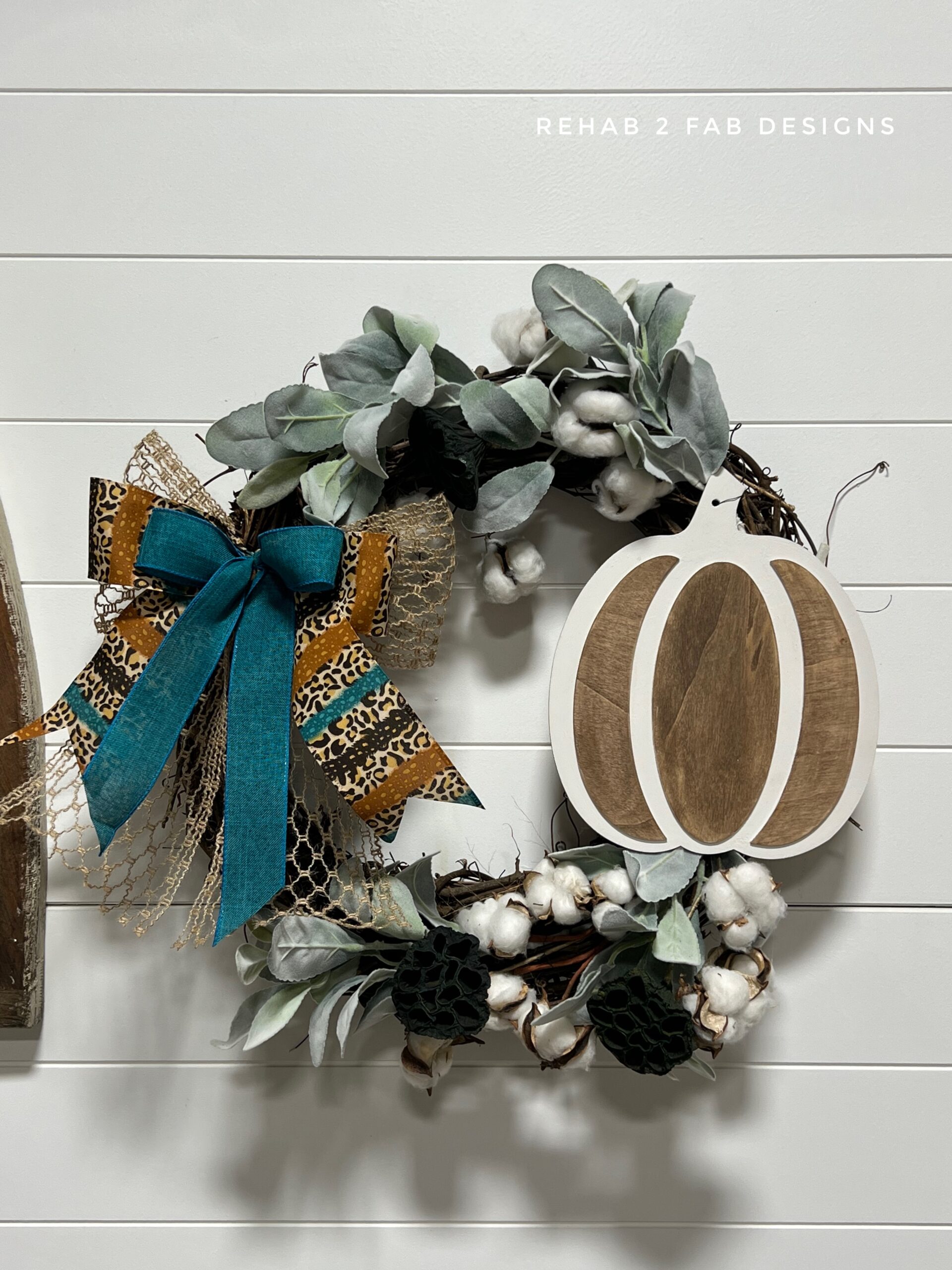 White Pumpkin Fall Wreath made with Dixie Belle Paint Products
