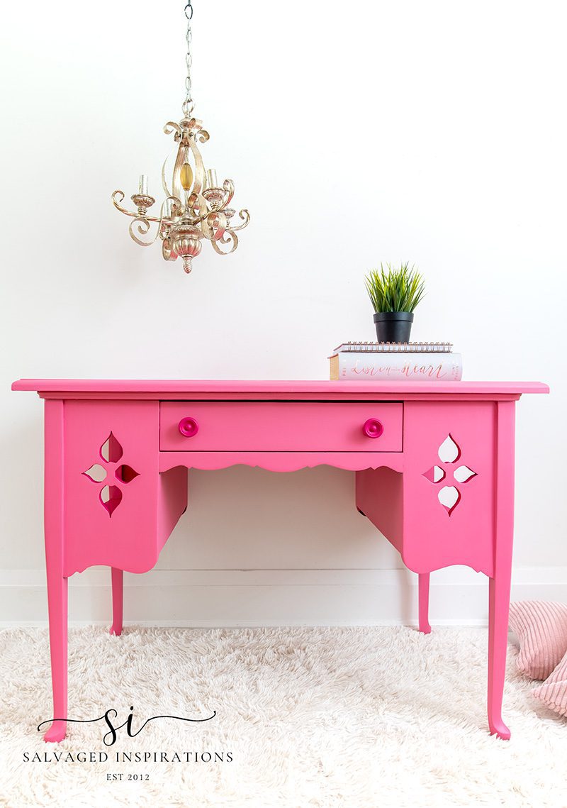 Finished Desk Painted Pink with Dixie Belle Chalk Mineral Paint