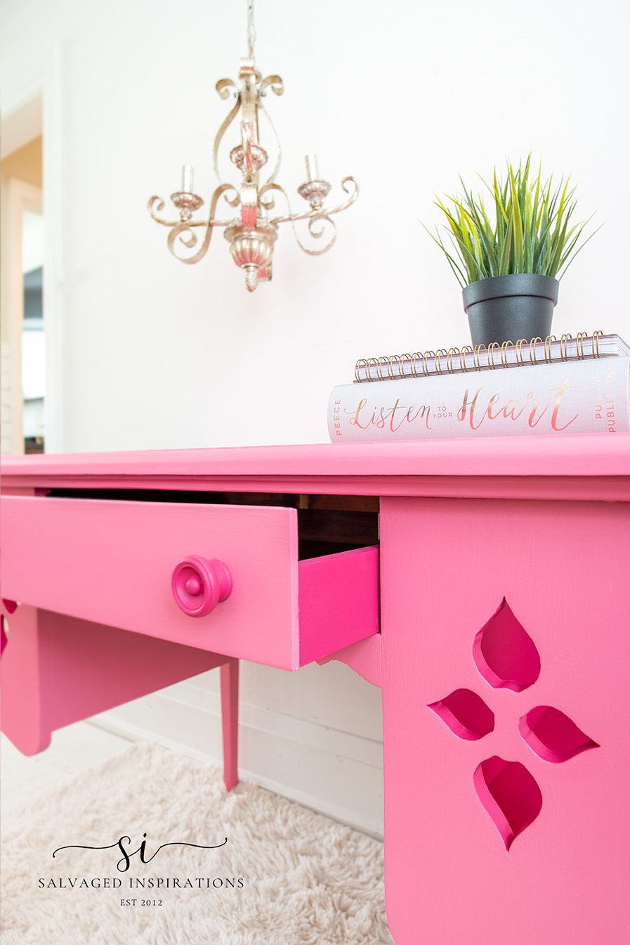 Finished Pink Desk Painted with Dixie Belle Chalk Mineral Paint